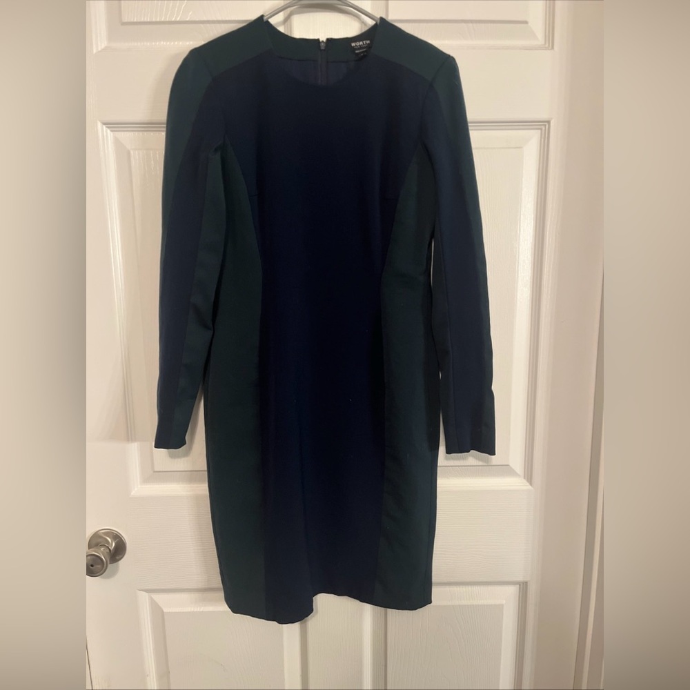 Worth Midnight Blue And Green Long Sleeve Dress
